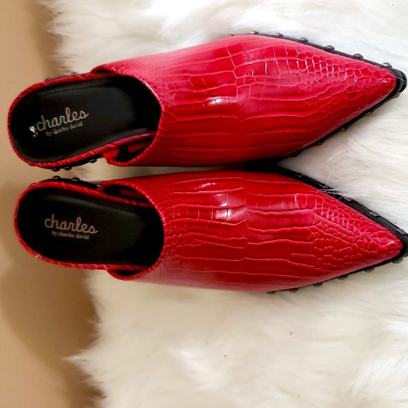 Charles by Charles David Dawson Red Mules Studded Slip On Women's Size 10 - Picture 3 of 7